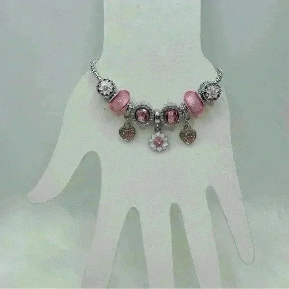 Pink Flower Pendant Charm Bracelet - Picture 3 of 5